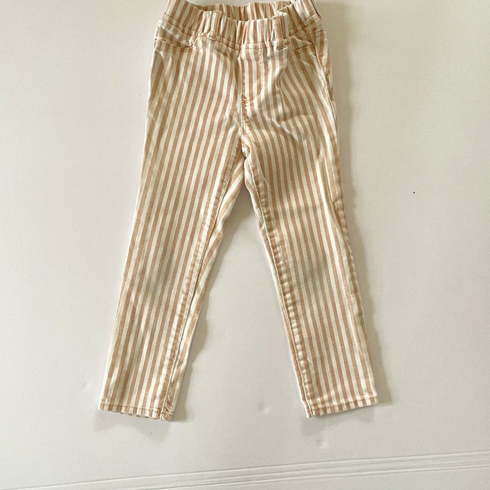 Pink/white stripe stretch organic cotton jean legging/jegging - 5Y